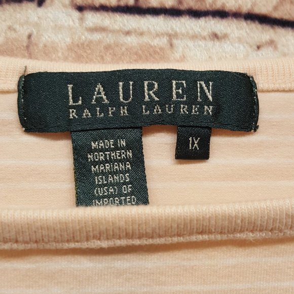 Lauren Ralph Lauren Light Peach/White Stripes T-Shirt 1X - Picture 5 of 10